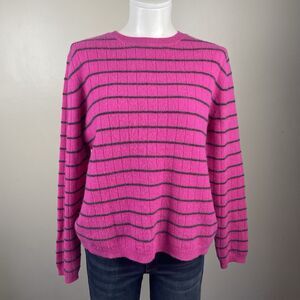 Vintage 100% Cashmere Large Country Shop Pink Striped Sweater Preppy Classic